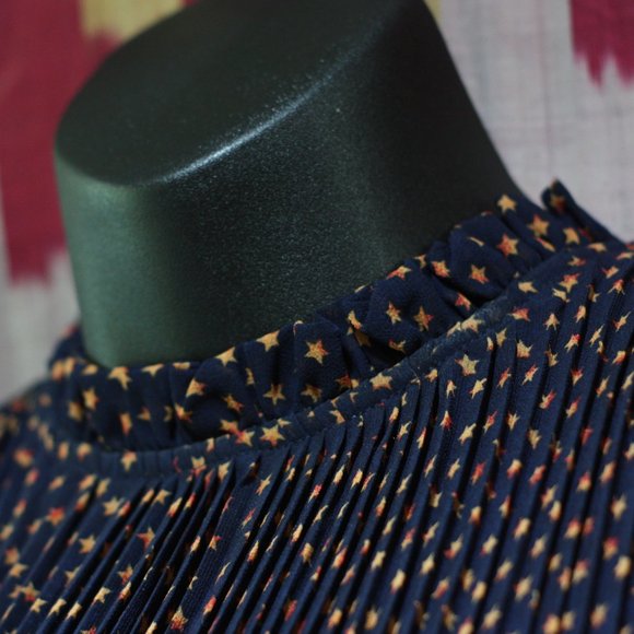 SEEN WORN KEPT ANTHROPOLOGIE Navy Gold Star Dress - Picture 4 of 5